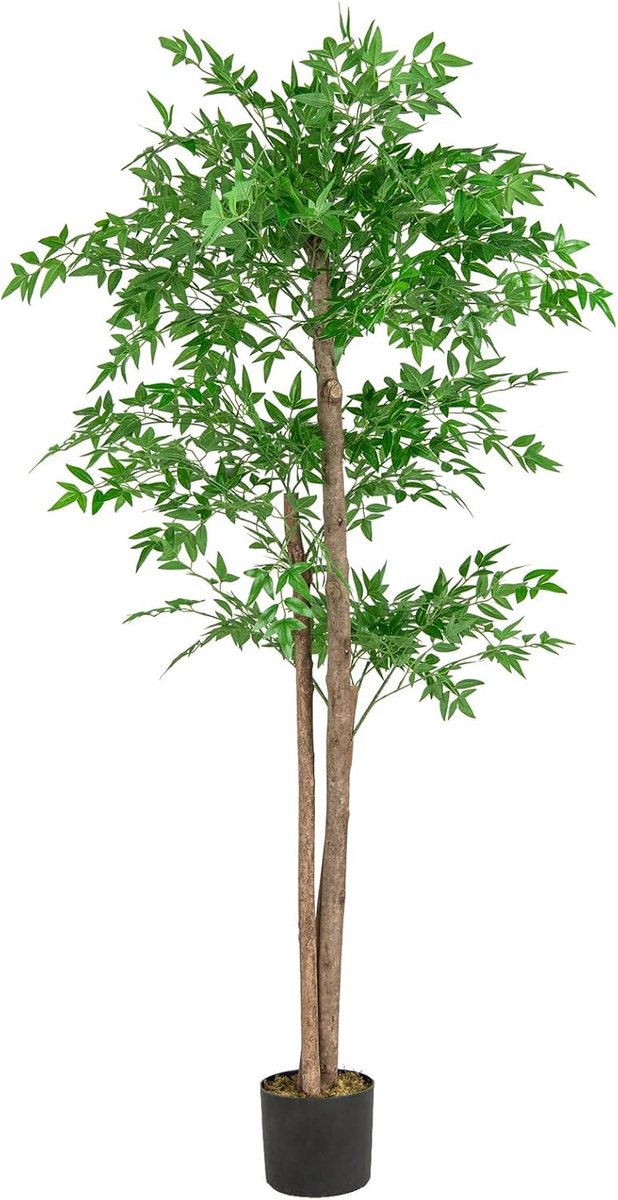 KOMFOTTEU 150 cm Kunstplant bamboe, Kunstplant in pot met stammen en bladeren, decoratieve kunstboom voor binnen, voor thuis, kantoor en woonkamer Groen