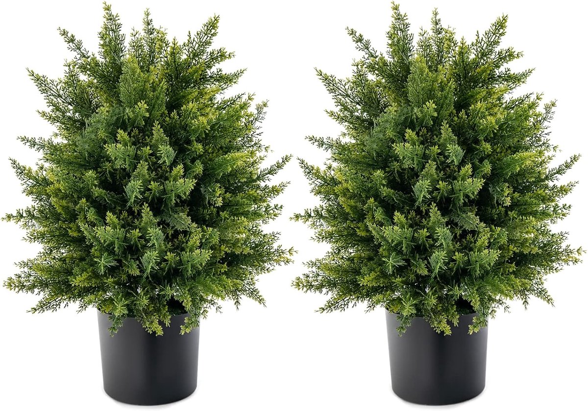 KOMFOTTEU Set van 2 kunstcederbomen met cement, 55 cm, kunstpotplanten met cement voor binnen- en buitendecoratie