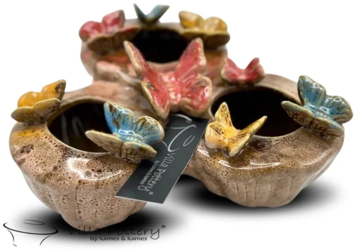 Villa Pottery Butterfly vlinder vaas Roze 20 x 20 x 11 wit
