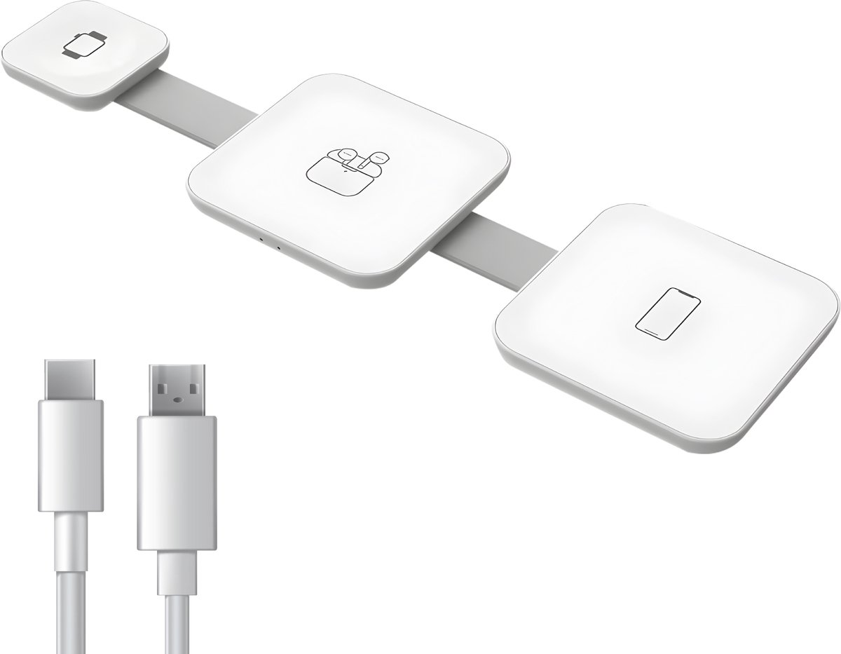 Nuvance Draadloze Oplader - 3 in 1 - 15W - Oplaadstation - Snellader - Wireless Charger - Smartphone, Smartwatch & Oortjes - Wit