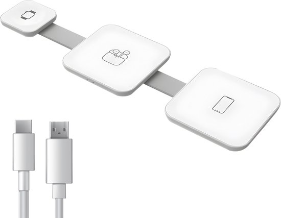 Nuvance Draadloze Oplader - 3 in 1 - 15W - Oplaadstation - Snellader - Wireless Charger - Smartphone, Smartwatch & Oortjes - Wit