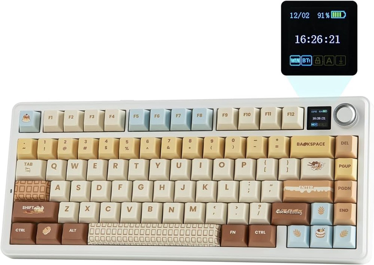 EPOMAKER x AULA F75 MAX - Bruin / Karamel - Mechanisch Draadloos Toetsenbord - RGB - 75% - QWERTY - Gaming Keyboard - Leobog Reaper Switch