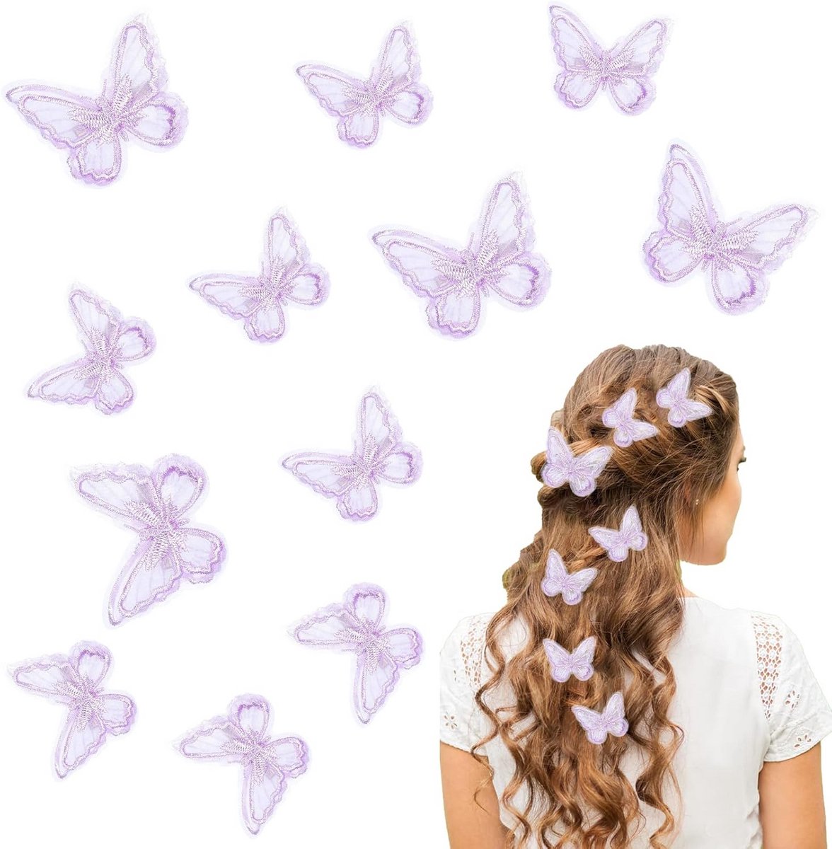 Set van 12 Roze Haarclips met Vlinders en Kant - Haarspelden voor Meisjes en Dames