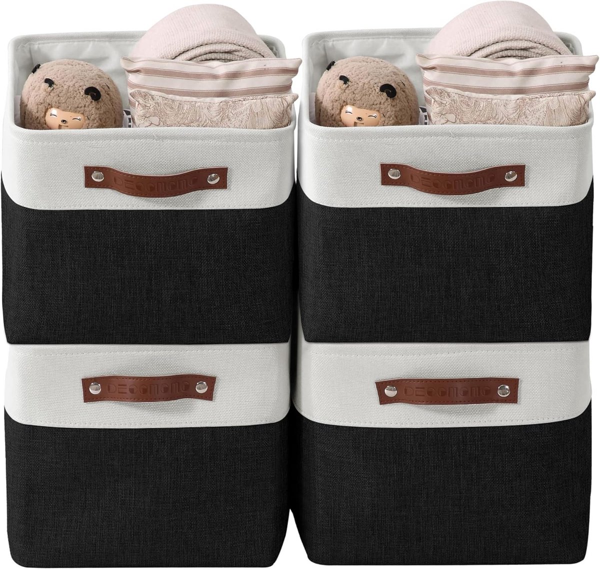 Set van 4 Opvouwbare Opbergmanden voor Planken en Kasten, Zwart en Wit