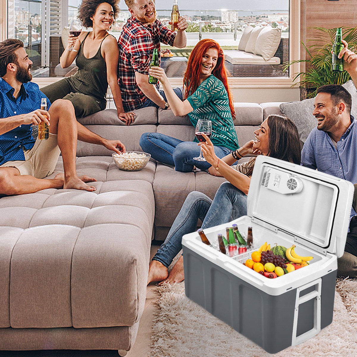 Froadp Elektrische Koelbox Auto 48L Koelkast 12V 230V Koelbox Verwarmt & Koelt ECO-modus met Kabel Draagbare Camping Koelbox voor Auto Camper Boot Camper, Grijs — afbeelding 4