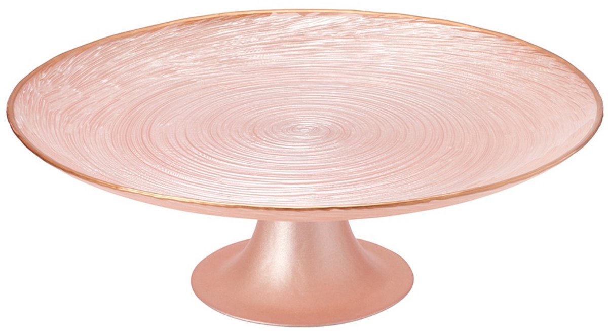 Roze glazen taartstandaard op een voet, 28 cm
