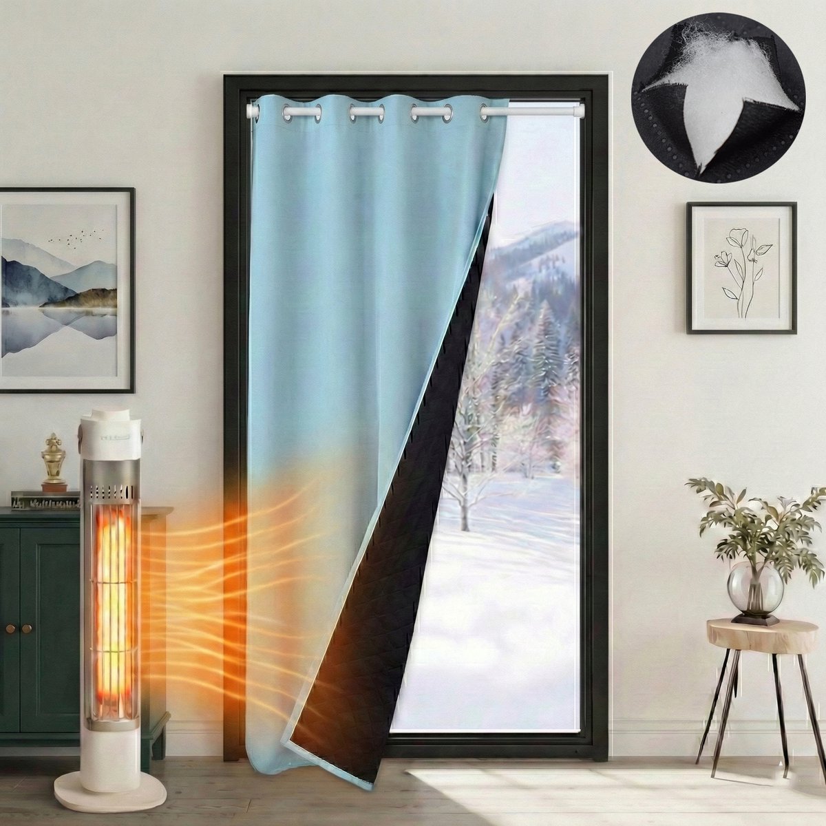 MUPOO Isolerend Verduisterend Gordijnen Kant en Klaar met Ringen - 132x203 cm - Thermisch Waterdicht & Winddicht - 405gsm Blackout Overgordijnen voor Garage,Slaapkamer &Woonkamer - blauw-1 stuk