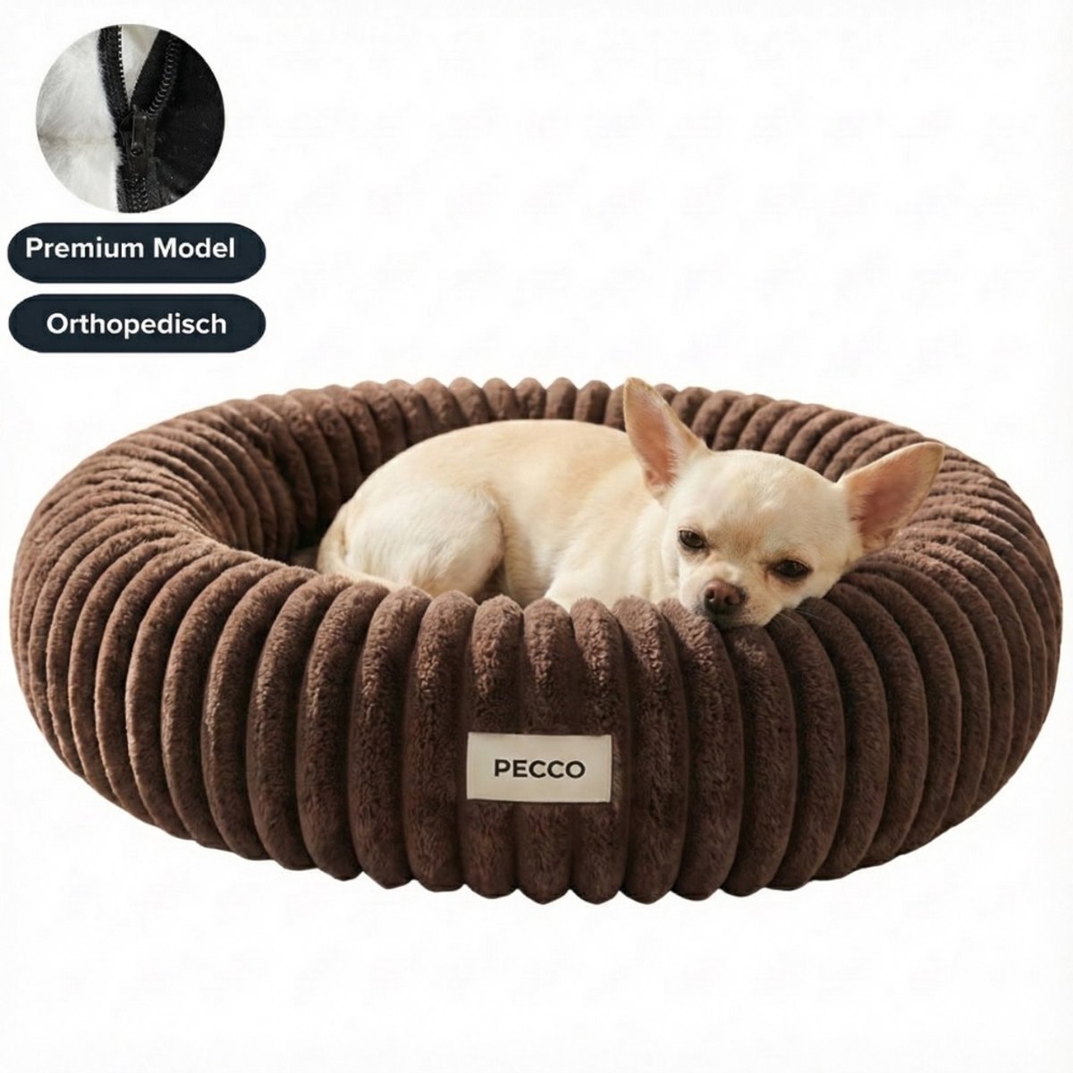 Pecco Luxe mand voor hond en kat - Kattenmand orthopedisch - Rond 50 cm - Bruin rib