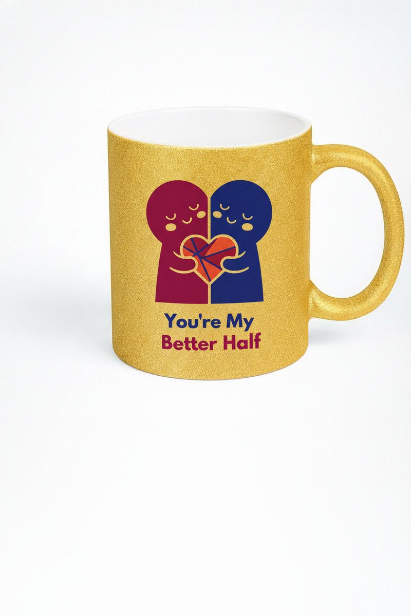 Gouden Glitter Mok 'You're My Better Half' - Liefdes Mok Cadeau Partner Valentijn