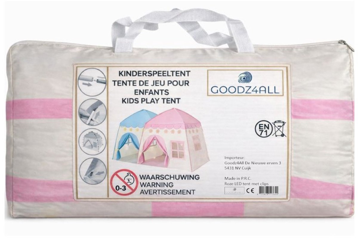 Goodz4All Roze Speeltent Speelhuisje Kindertent Tent met Verlichting Ledlampjes en Clips — afbeelding 3