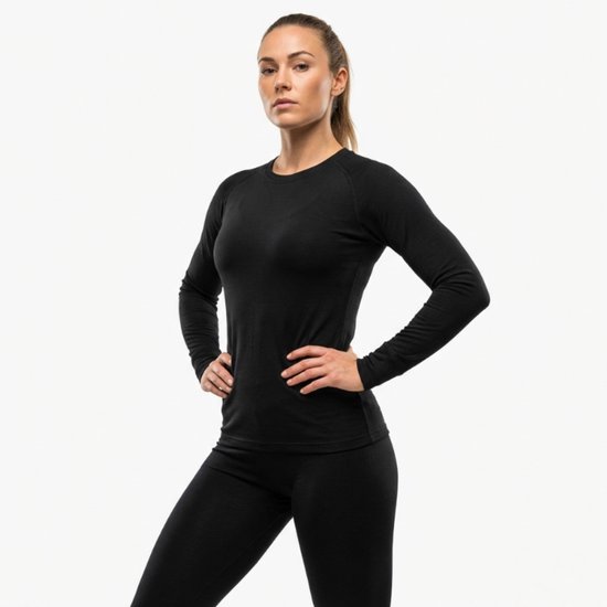 Foto: Thermokleding set thermoshirt thermobroek fleece voering zwart maat m