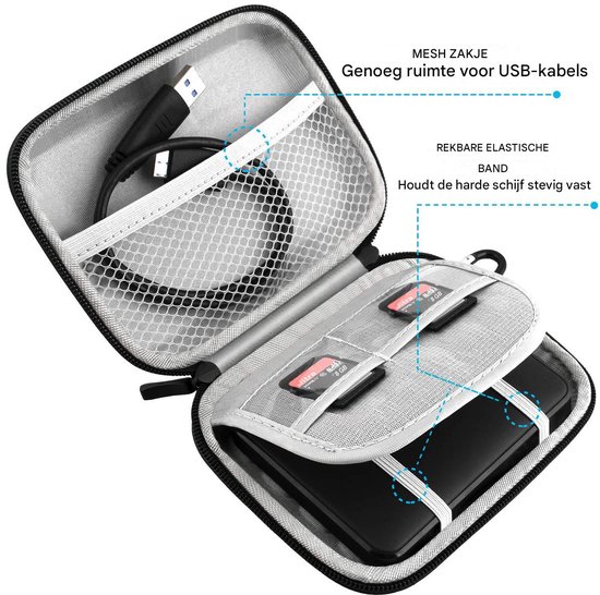 Ynkkvre - Harde Schijf Draagtas - Opberghoes - Powerbank Organizer - Waterafstotende Beschermhoes - Schokbestendig Ontwerp Voor 1-6 TB 2.5" HDD/SSD - 1 Stuk - Zwart van Ynkkvre — afbeelding 5