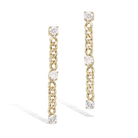 CHIVAL - Oorbellen 18K Verguld Goud "Pillar" - Luxe schakel oorbellen met zirkonia, Hangers, Elegant, Hypoallergeen, Luxe, Zirkonia, Schakels, Cadeau voor haar, Sieraad, Tijdloos, Liefde, Romantiek, Geschenkverpakking