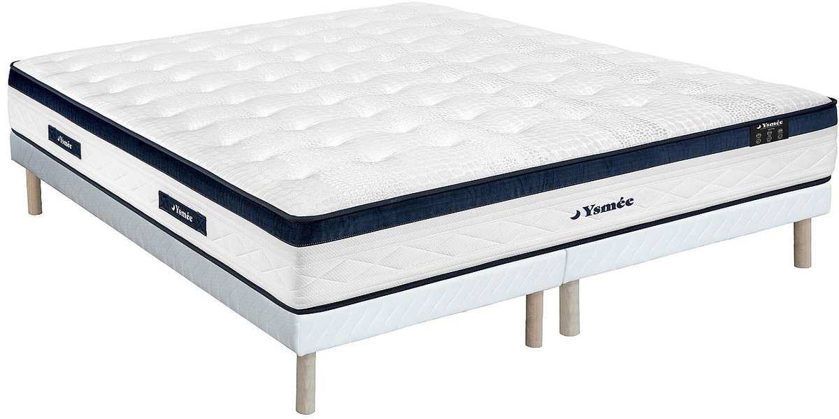 Vente-unique Set 180 x 200 cm bedbodem in stof + pocketvering matras 5 zones en verkoelende tijk van 28 cm dik - KOROVOU van YSMÉE