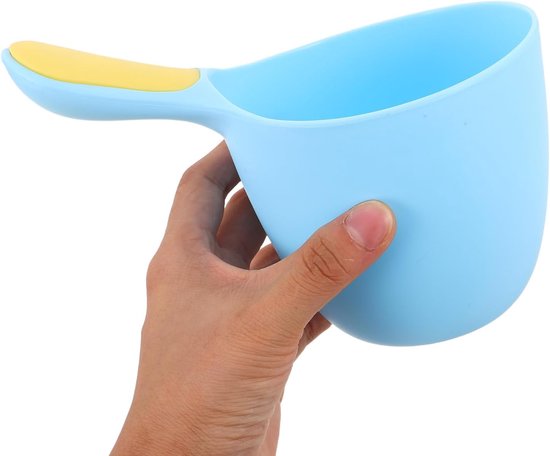 3 stuks beker voor het wassen van babyhaar: beker voor het spoelen van shampoo voor peuters - herbruikbare plastic waterlepel - kleine maatschep voor het wassen van haar met ergonomische，bluw — afbeelding 4