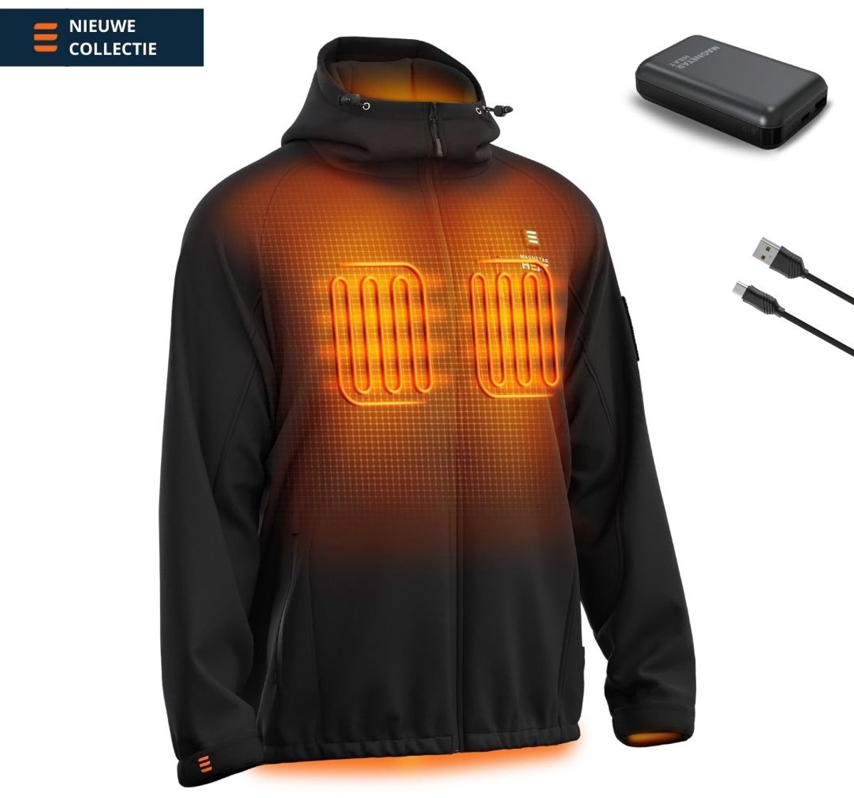 Verwarmde Jas voor Heren - Magnetar Heat VULCAN - Met 13000 mAh powerbank - Softshell - Zwart