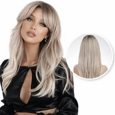 SassyGoods Blonde Pruik Blond - Pruiken Dames Lang Haar - Wig - Haarwerk - Wasbaar - Platinum Blond - 65 cm