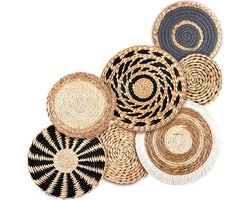 Top 10 decoraties voor in huis 2026: 7 stuks - Wanddecoratie - Boheemse stijl - Wandborden - Handgemaakt - Ronde Boheemse wandmand decoratie - voor boerderij - huis - kamer - rustieke decoraties tafel - verschillende maten - zwart