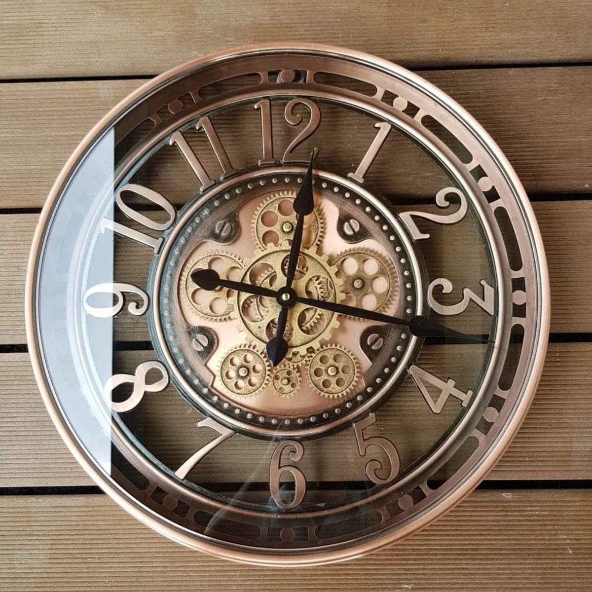 Grote Metalen Wandklok met Zichtbare Draaiende Tandwielen, 21 Inch Decoratieve Klok met Arabische Cijfers