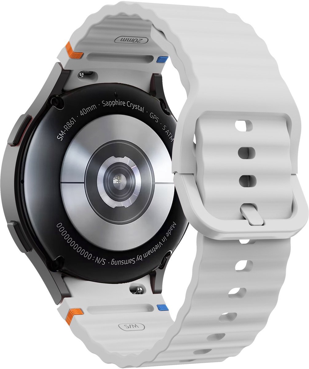 Lichtgrijs siliconen bandje geschikt voor Samsung Galaxy Watch 7 - Galaxy watch 6 classic en 5 pro 40 en 44mm - Grijs - Siliconen - CHPN