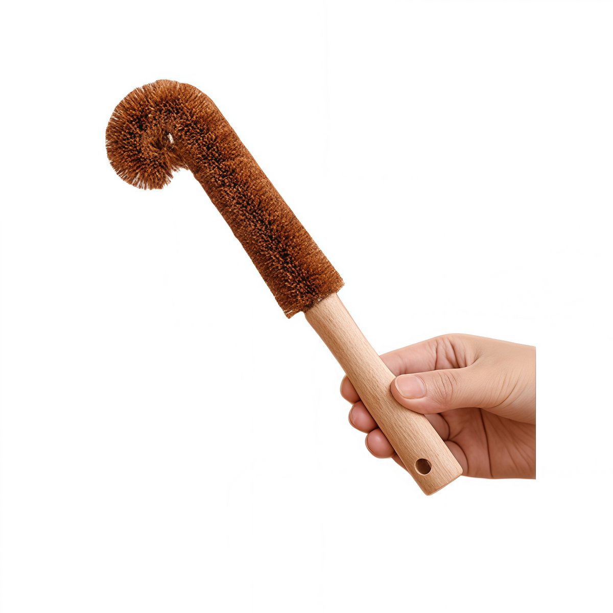 3 stuks - Gebogen kop kokosvezel borstel voor het reinigen van kopjes - Houten handvat - Geschikt voor het reinigen van kopjes - 23*5,5 cm - Bruin