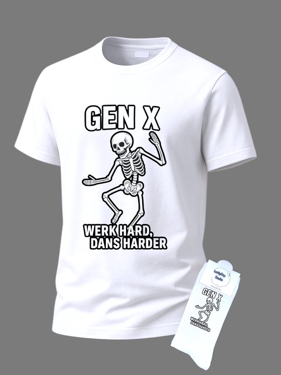 T-shirt Grappige tekst - Giftset - Gen X Werk hard dans harder - Party Shirt - Cadeau set shirt en sokken - Grappig cadeau voor vrouw en man - Verjaardag - Kerst kado - Festival t-shirt set - Vaderdag - Moederdag - T-shirt dames en heren - Maat M