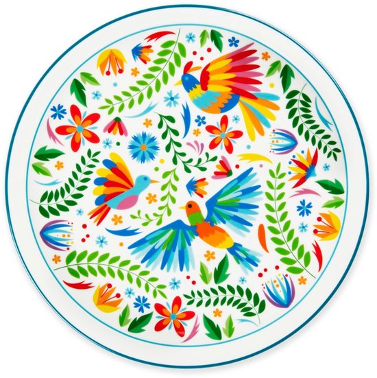 Excelsa Italiaans Design pizzaborden Mexicaanse bloemen porselein set van 4 - 30.5 cm