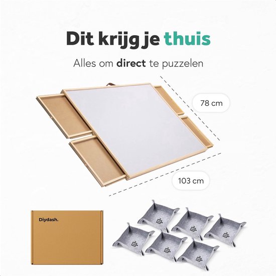 Verstelbare Puzzelbord met Sorteersysteem - Puzzelplaat met Bescherming - 4 Lades voor 1500 stukjes - Puzzelmat van Hout - Puzzel tafel - Portapuzzel - 89x68,7x4 cm