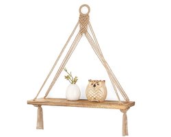 Boheemse geweven hangplank, rustieke decoratieve hangende opbergplank, katoenen touw, handgeweven zwevende plank voor balkon, woonkamer, kinderkamer, studentenkamer, Bruin