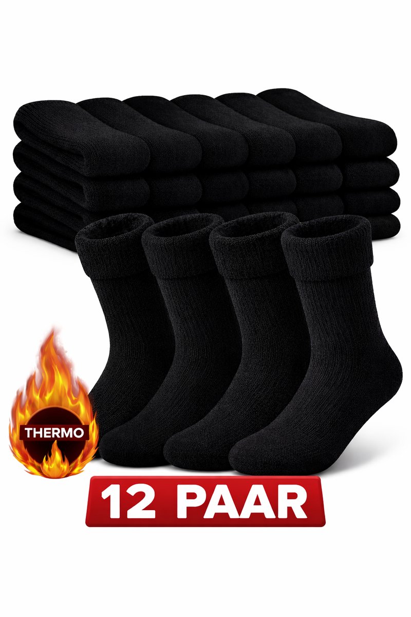 Thermosokken heren 12 paar – – 95% katoen – –46 Zwart