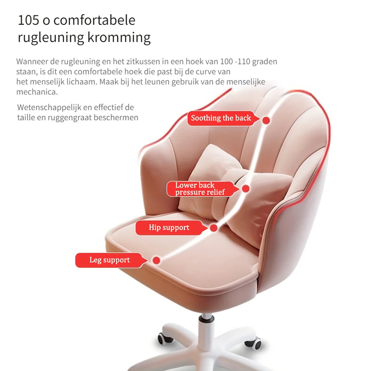 Ergonomische bureaustoel-Bureaustoelen voor volwassenen-Bureau Stoel met Fluweelblad thumbnail 4