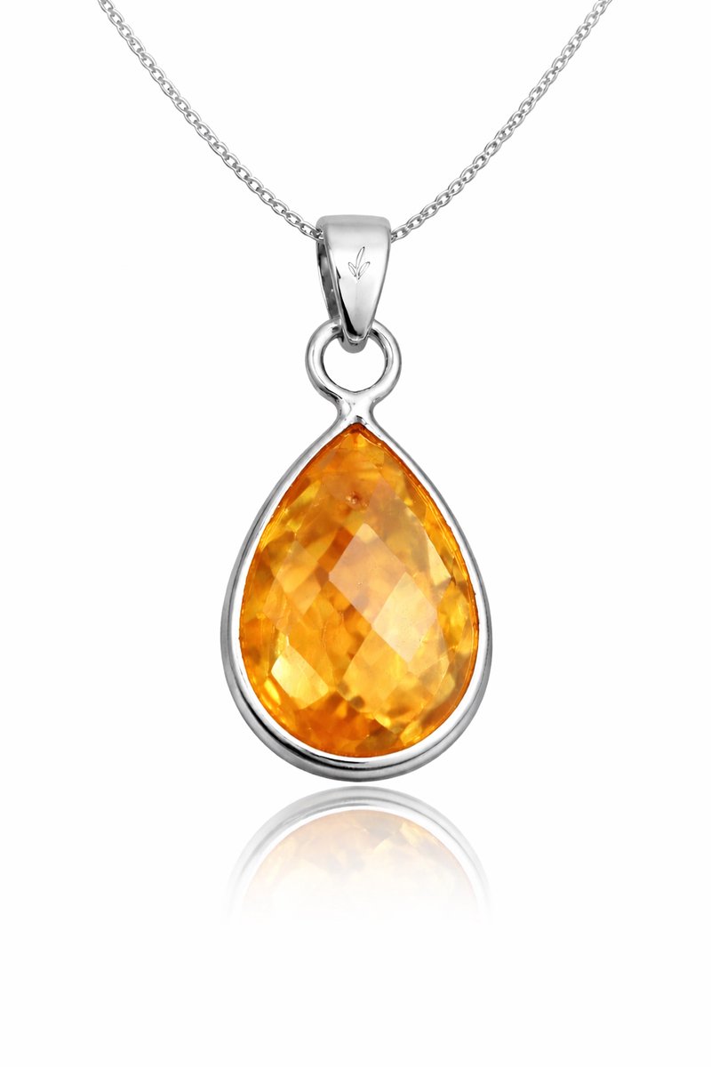 Natuursieraad - 925 sterling zilver citrien druppel ketting - luxe edelsteen sieraad - handgemaakt