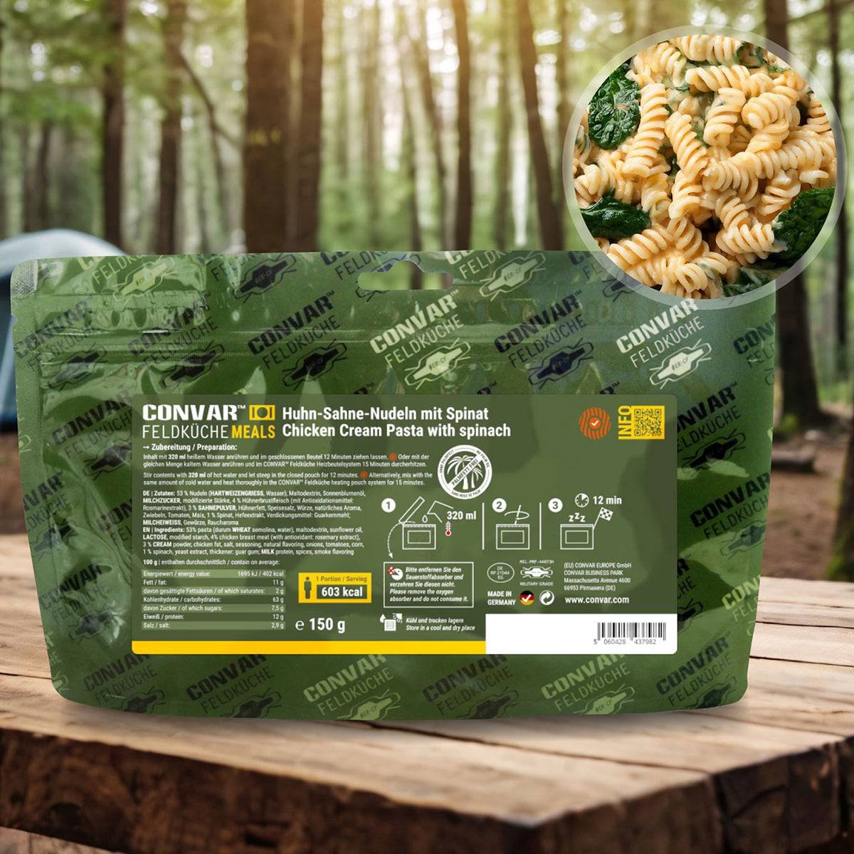 Convar Kip Pasta Spinazie - MRE - Noodrantsoen