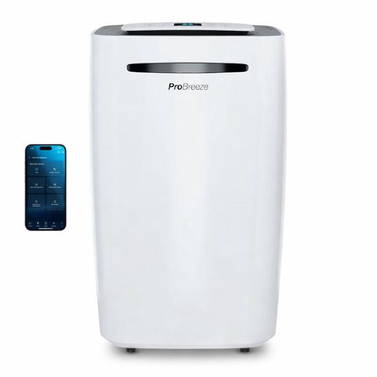 Pro Breeze Déshumidificateur d'air – Déshumidificateur très puissant 20L/jour – Fonction séchage du linge – Minuteur – Réservoir d'eau 5,5L – avec commande intelligente par application – Wit