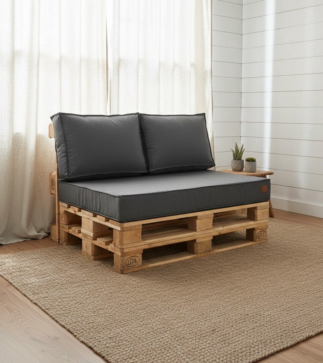 Luxe Palletkussen Set 120x80 cm – Waterdichte Zitkussen Set voor Pallet Meubels – Inclusief 2 Extra Kussens 60x40 cm – Comfortabel, Stijlvol & Duurzaam – Donkergrijs House&Garden