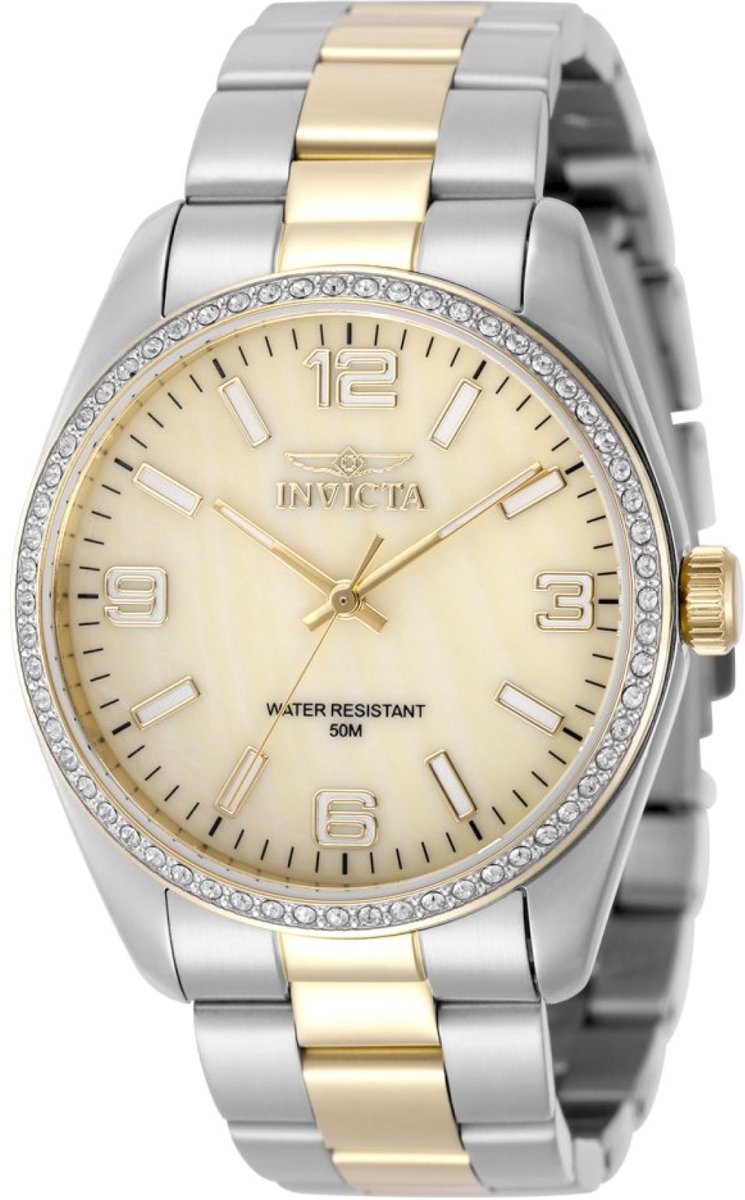 Invicta Specialty 50135 Dames Horloge - Waterdicht - Analoog - Quartz Uurwerk - Roestvrij Staal met gouden Wijzerplaat - 38mm