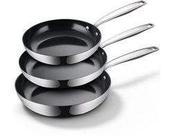 BE Living RVS Koekenpannenset - Ø 20, 24 & 28 cm - Keramisch - Inductie Pannen - PFAS Vrij Anti…