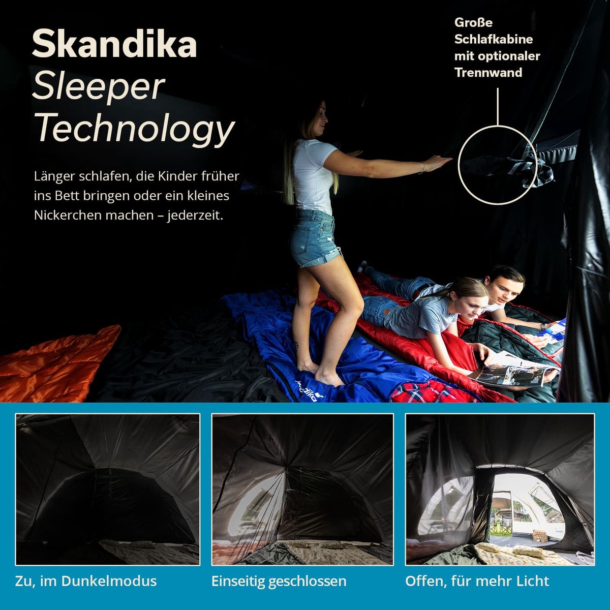 Skandika tunneltent Hafslo 4 Sleeper Protect - Tent voor camping, 4 personen, waterdicht, met ingenaaide tentvloer, 5000 mm waterkolom, voortent en donkere slaapcabine | Tent, familietent – foto 5