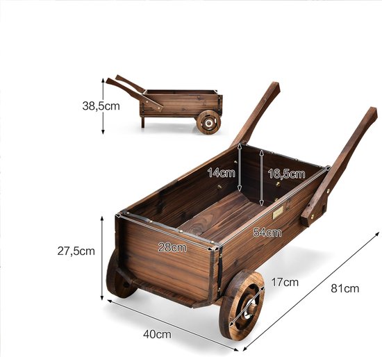 KOMFOTTEU Bloemenwagen op wielen, plantenwagen met afvoergaten, bloemenstandaard met handgrepen, bloemenplantenwagen voor tuin en terras van KOMFOTTEU — afbeelding 3