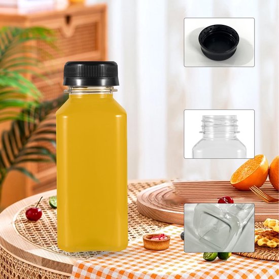 PromoHome 10 stuks 8,45 oz/250ml plastic sapflessen met manipulatiebestendige deksels, lege herbruikbare plastic flessen, melk, water, drankencontainers van Merkloos — afbeelding 3