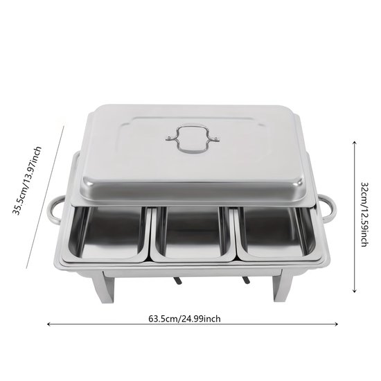 Roestvrijstalen Geïsoleerde Voedselbak Hot Pot Container Buffetset, 3-Vaks Warmhouderschaal, Grote Capaciteit, Geschikt voor Feesten, Catering Evenementen, Buffetten en Feestdagen — afbeelding 2