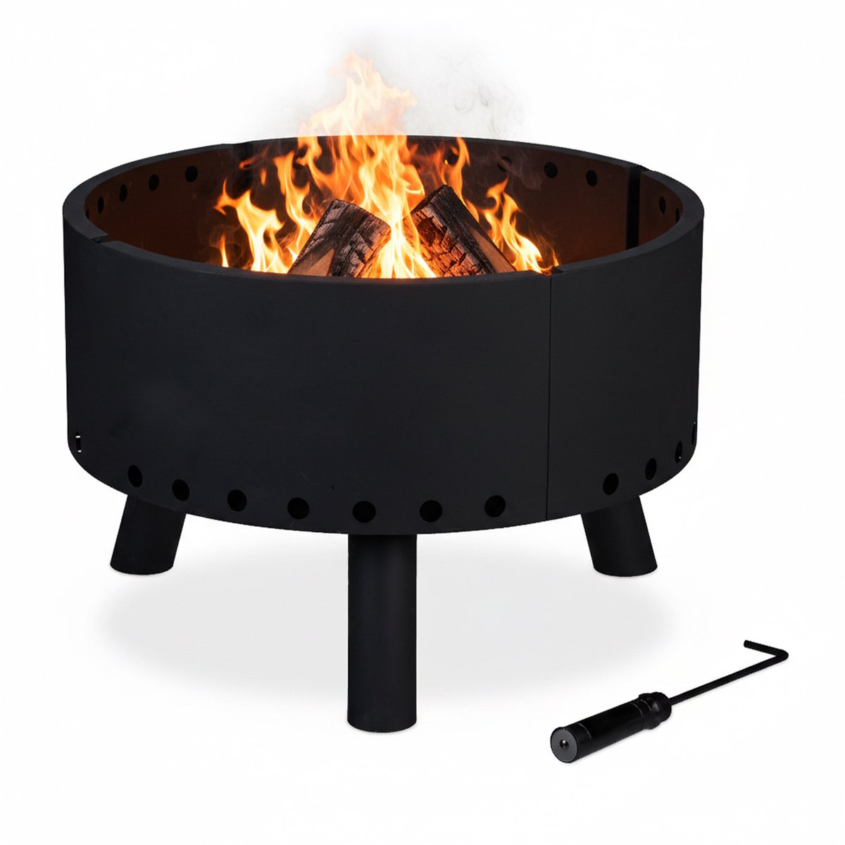 Relaxdays vuurkorf schaal - vuurschaal zwart - hoge rand - terrashaard 58.5 cm - rond