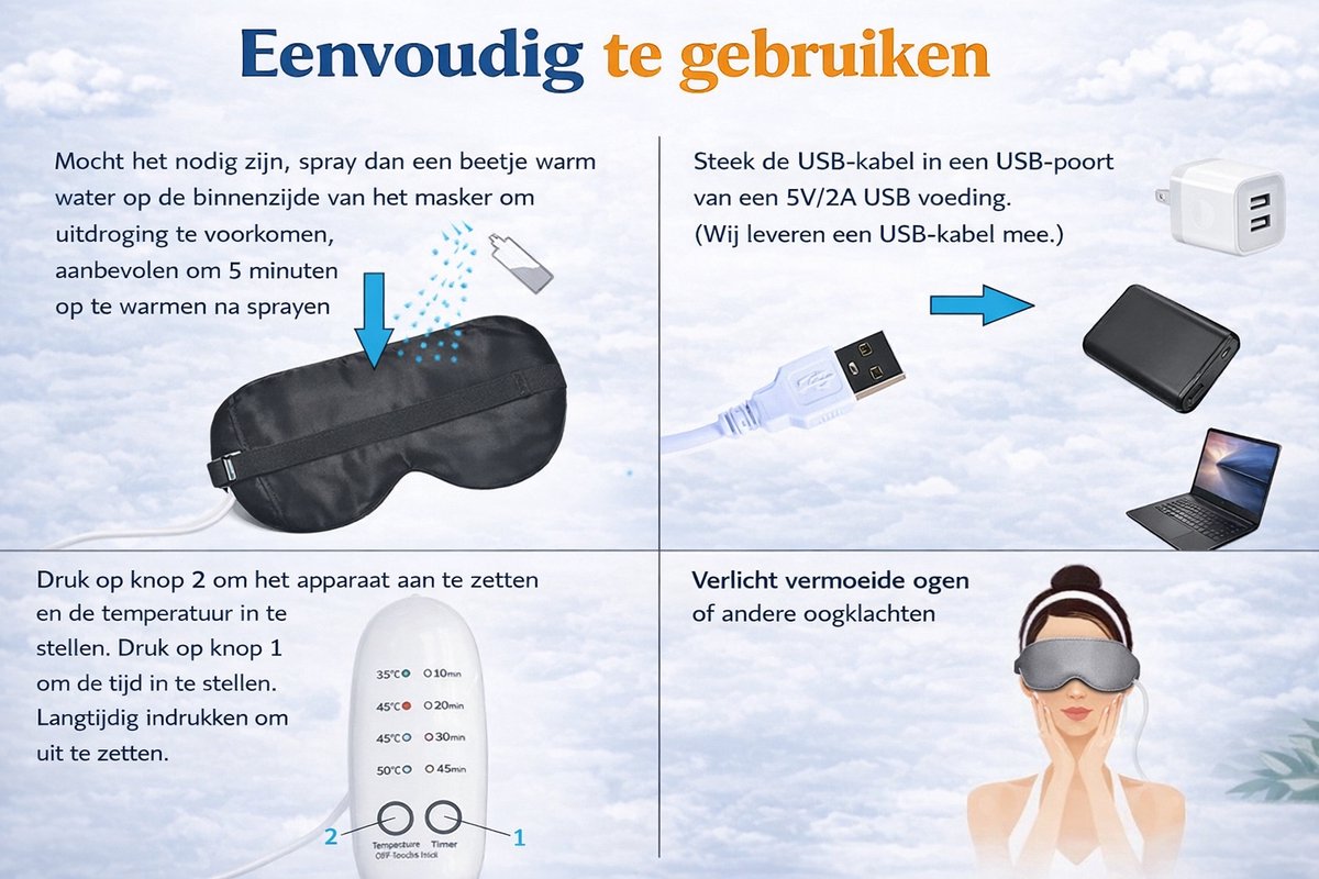 Echte Zijde Verwarmd Oogmasker - 4 Standen - Grijs - Elektrisch Slaapmasker - Droge Ogen - Verlicht Vermoeidheid — afbeelding 2