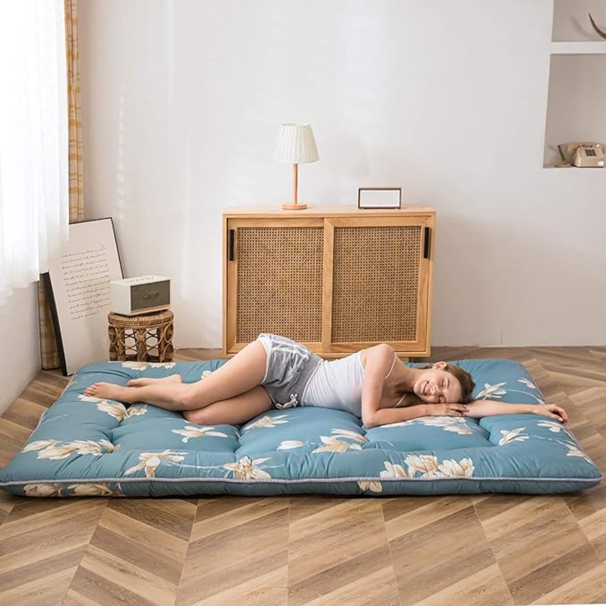 Vloermatras Futon Tatami Matras 90 x 190 cm – Opvouwbaar Japans Slaapmatras met Traagschuim, Verdikt Comfort, Rolbaar & Draagbaar – Pauwhome