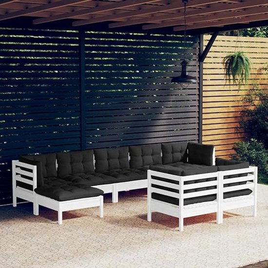 Luxe 9-delige Modulaire Tuinmeubelset met Kussens – Grijs-Antraciet & Wit – Massief Grenen Hout – Sectionele Loungeset voor Tuin, Patio, Binnenplaats en Terras – Comfortabele Outdoor Sofa UrbanHome