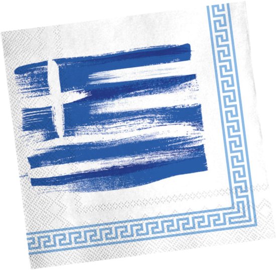 Serviettes de fête - 20x - Thème Grèce - 3 plis - 33 x 33 cm - Drapeau grec