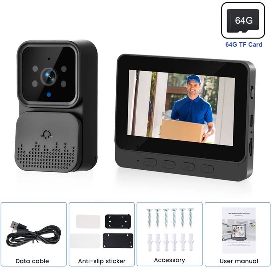 Draadloze videodeurbel met scherm 4,3 '' IPS HD Smart Intercom 2.4G Geen WIFI Zichtbare deurbel Tweerichtingsgesprek Nachtzicht — afbeelding 4