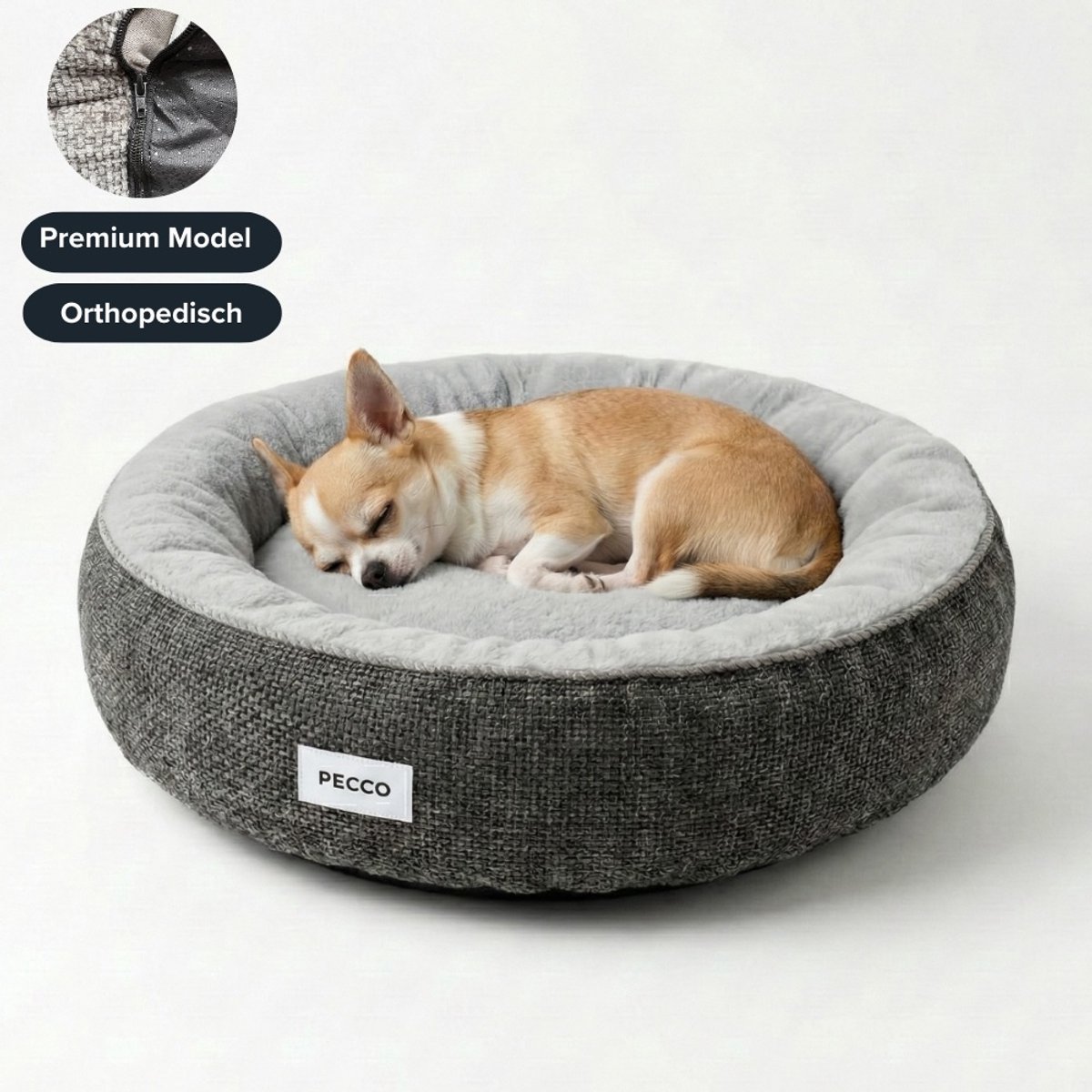 Pecco Luxe mand voor hond en kat - Zacht en orthopedisch - Diameter 50 cm - Grijs