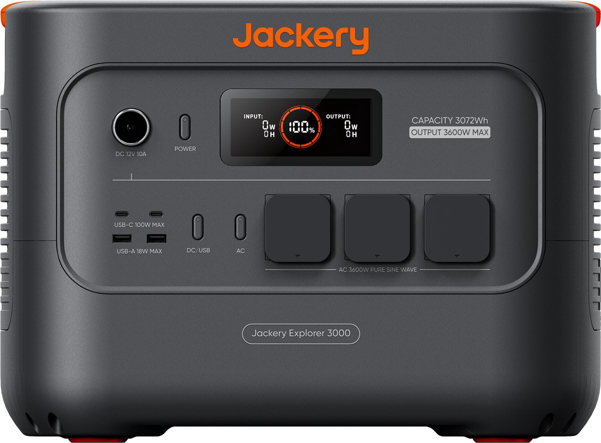 Jackery - Explorer 3000 V2 - Portable powerstation Draagbaar Energiestation - 3072 Wh/3600 W (Max. 7200 W) - LiFePO4-accu - 1.8 Uur Snelladen - 2 USB-C PD 100 W - Lichtgewicht - Zonnegenerator voor Thuis, Kamperen en Campers