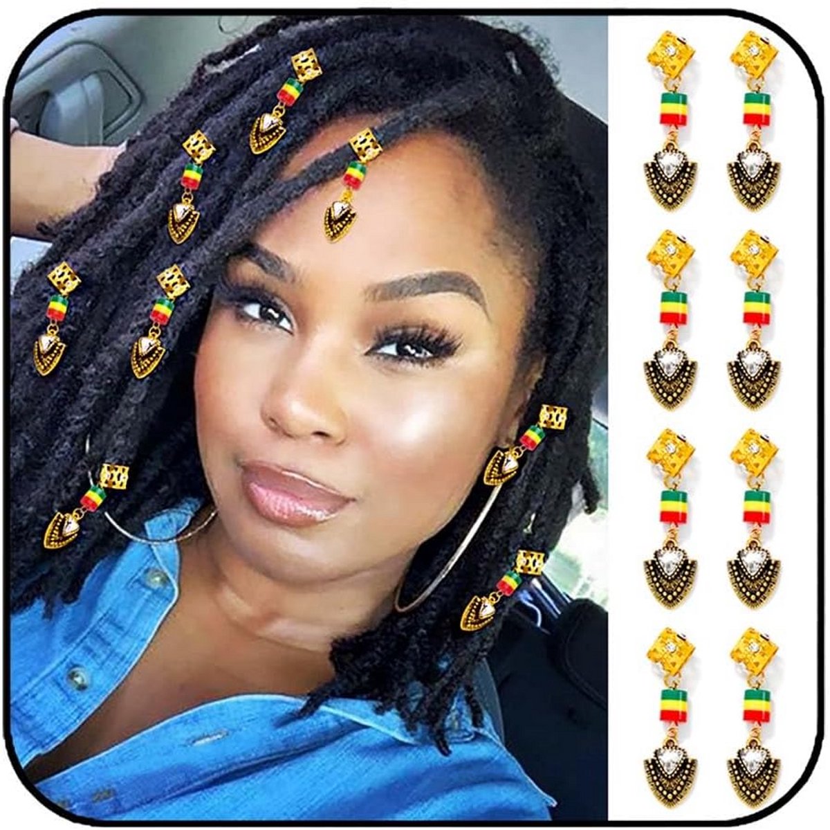8 Stuks Kristallen Dreadlock Manchetten Haarvlecht Ringen Accessoires Zwart Goud